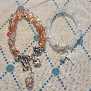 Beaded Charm Bracelets Set in Orange and White